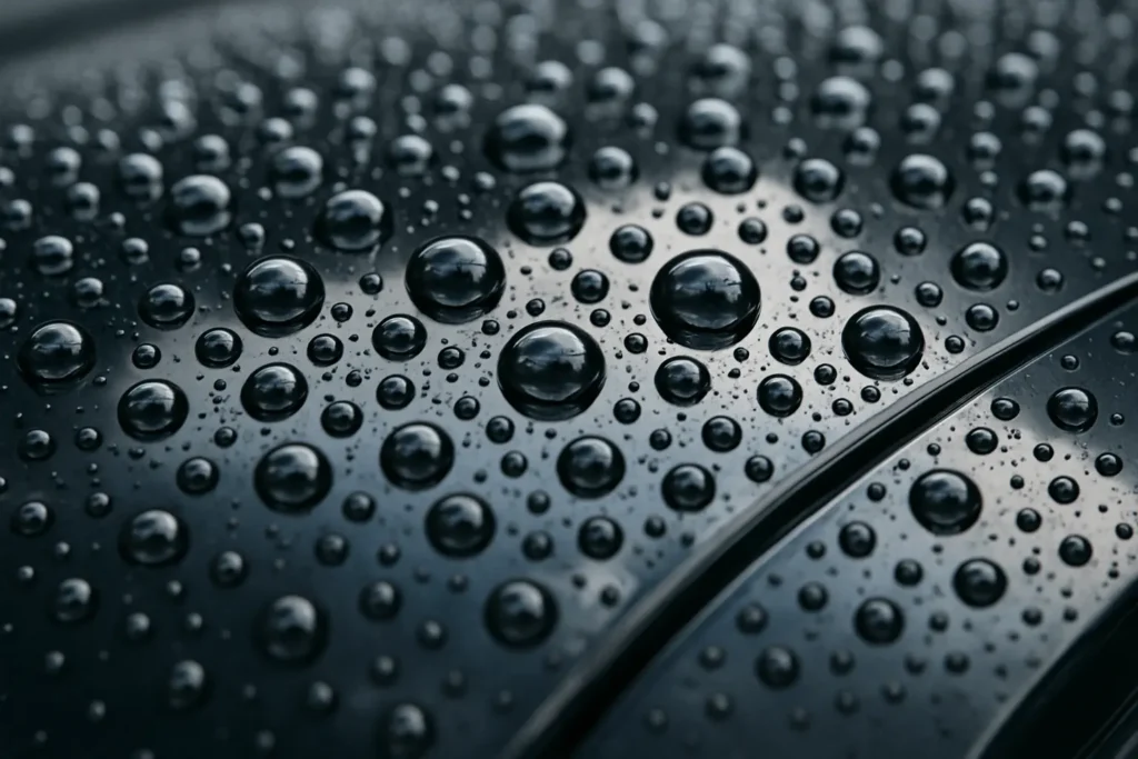 water beading on on car having ceramic coating