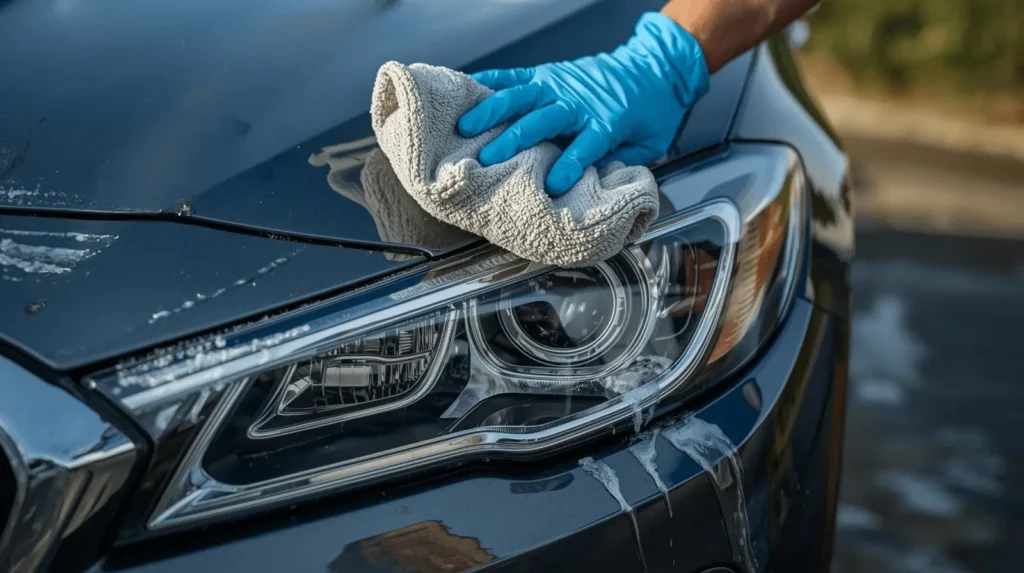 cleaning the surface of car headlights