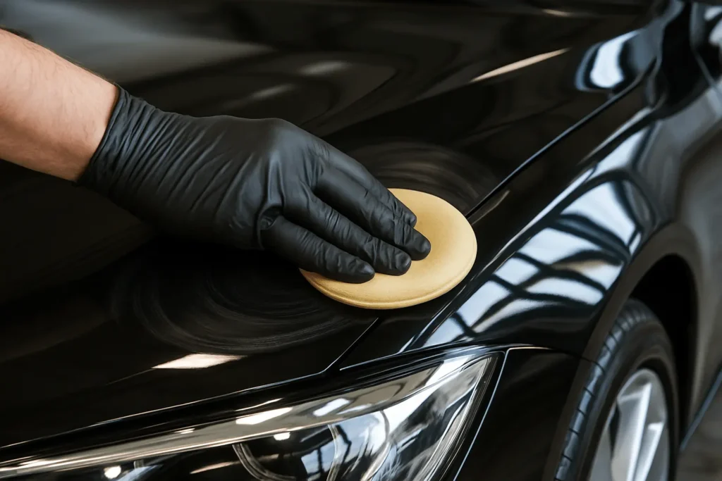 applying wax to protect car finish
